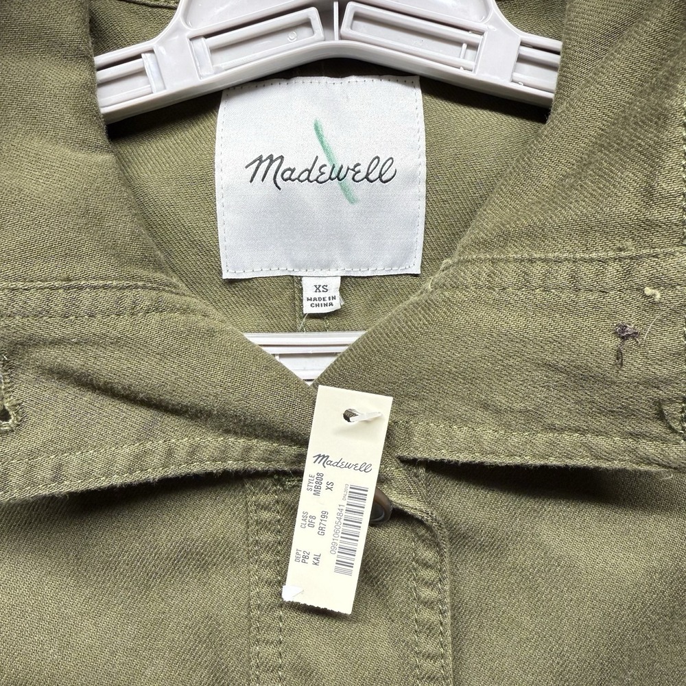 Madewell Jacket Women's XS Olive Green Utility Peplum Button Cotton Blend Light - Picture 5 of 9